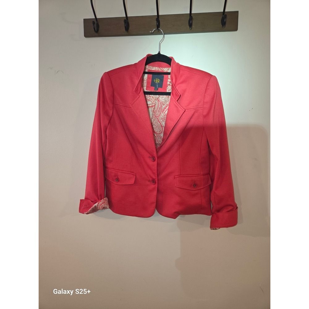C. Wonder Coral Pink Paisley Lined Blazer Jacket Womens L Two Button Structured